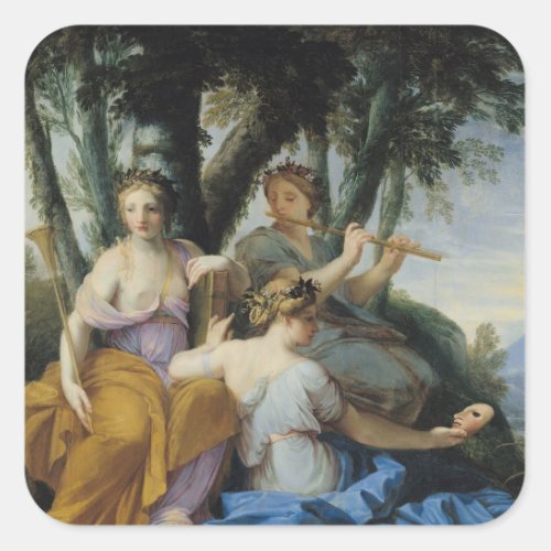 The Muses Clio Euterpe and Thalia c1652_55 Square Sticker