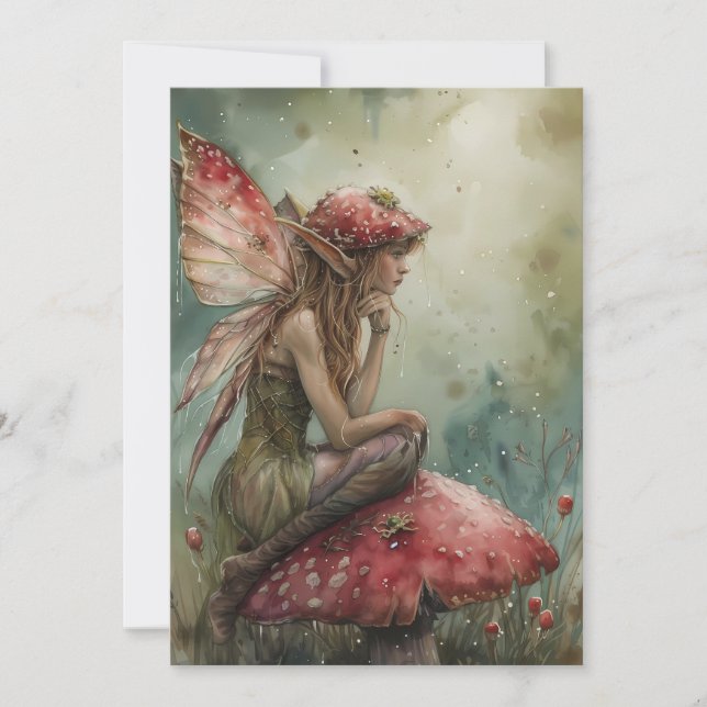 The Mushroom Fairy Watercolor Holiday Card (Front)