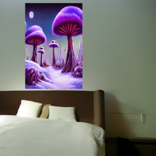 The mushroom forest in the winter AI Art Poster