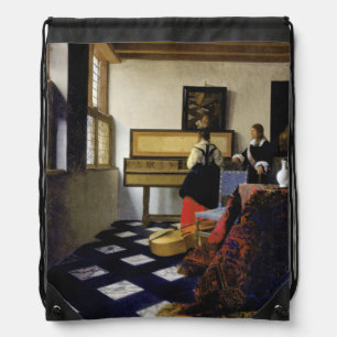 The Music Lesson by Johannes Vermeer Drawstring Bag