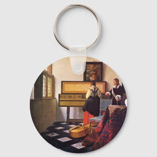 The music lesson by Johannes Vermeer Keychain (Front)