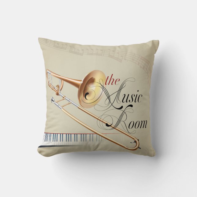 the Music Room Trombone Throw Pillow (Front)