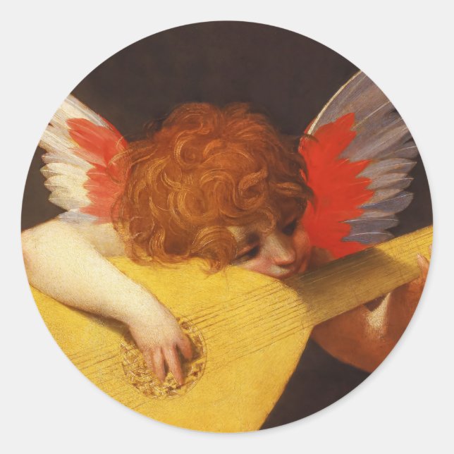 The Musical Angel Vintage Christmas Classic Round Sticker (Front)