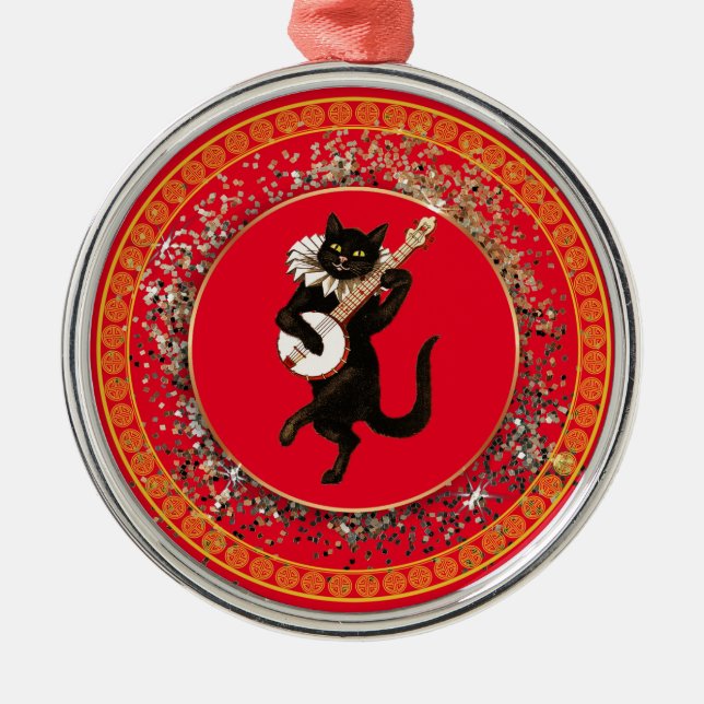 The Musical Cat Metal Ornament (Front)