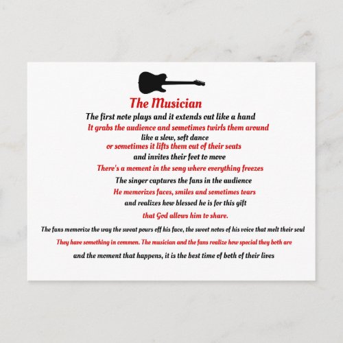The Musician poem Invitation Postcard