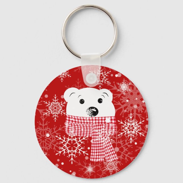 The muzzle of a polar bear, Christmas  Keychain (Front)