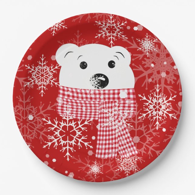 The muzzle of a polar bear, Christmas  Paper Plates (Front)