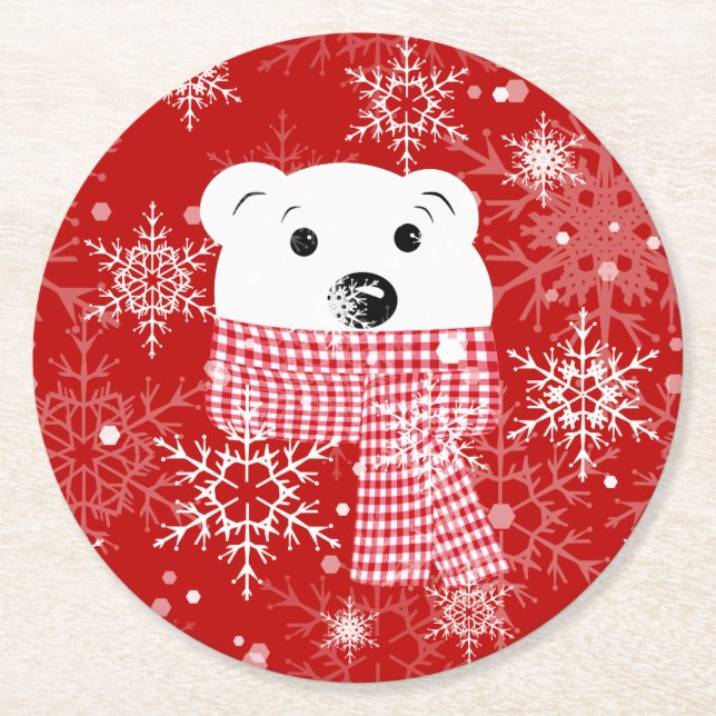 The muzzle of a polar bear, Christmas  Round Paper Coaster (Front)