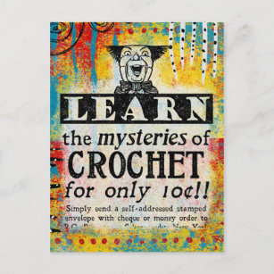 The Mysteries of Crochet - Funny Vintage Ad Postcard