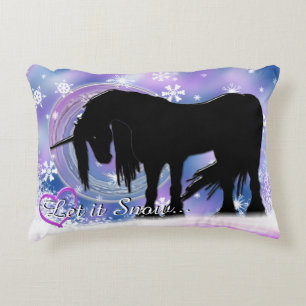 The Mystical Black Unicorn (Let It Snow) Accent Pillow