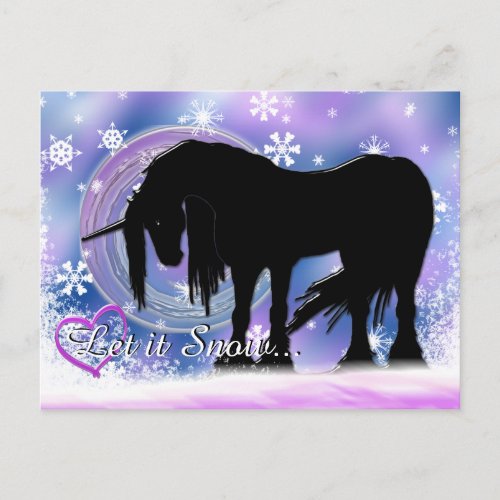 The Mystical Black Unicorn Let It Snow Holiday Postcard