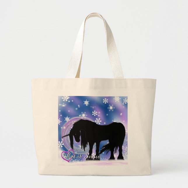 The Mystical Black Unicorn (Let It Snow) Large Tote Bag (Front)