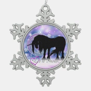 The Mystical Black Unicorn (let It Snow) Snowflake Pewter Christmas Ornament by Heart_Horses at Zazzle