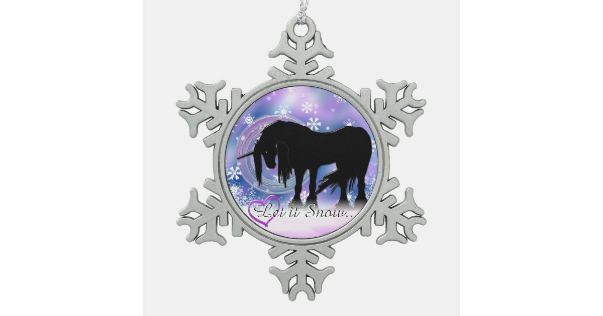 Download The Mystical Black Unicorn Let It Snow Snowflake Pewter Christmas Ornament Zazzle Com