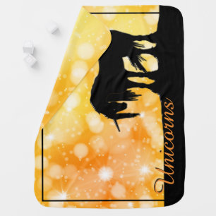 The Mystical Black Unicorn (starry yellow) Baby Blanket