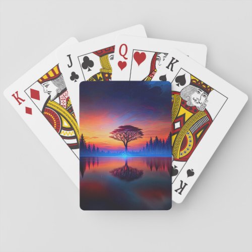 The Mystical Tree in Dusks Embrace Poker Cards