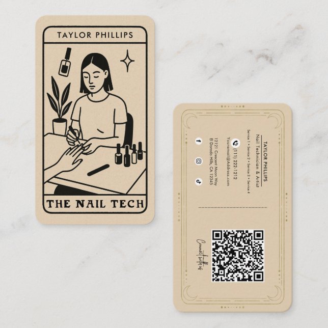 The Nail Tech Mystical Tarot Social Media QR Business Card (Front/Back)