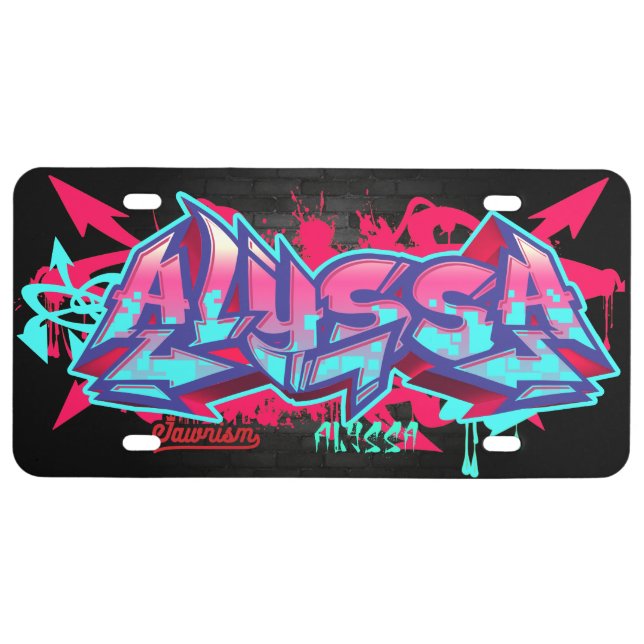 The name Alyssa in graffiti License Plate (Front)