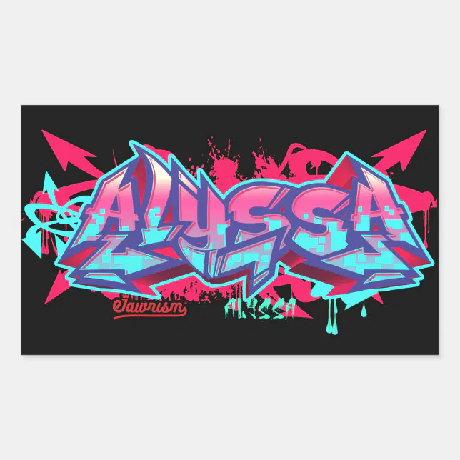 The name Alyssa in graffiti-Rectangle Stickers | Zazzle