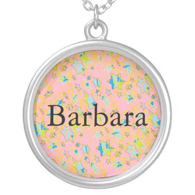 The name barbara with fantasy star background silver plated necklace (Front)