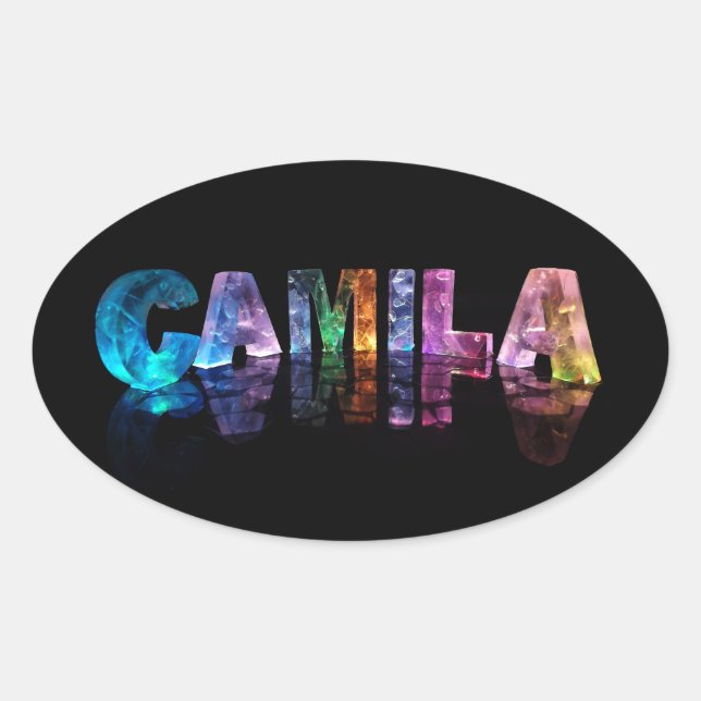 The Name Camila in 3D Lights Oval Sticker (Front)