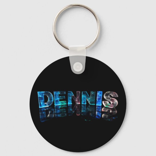 The Name Dennis in 3D Lights (Photograph) Keychain (Front)