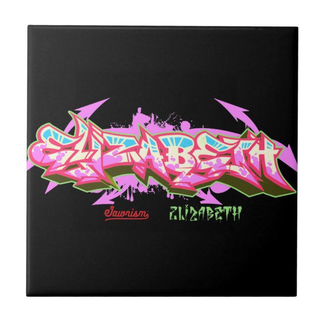 The name Elizabeth in graffiti-Ceramic Tile (Front)