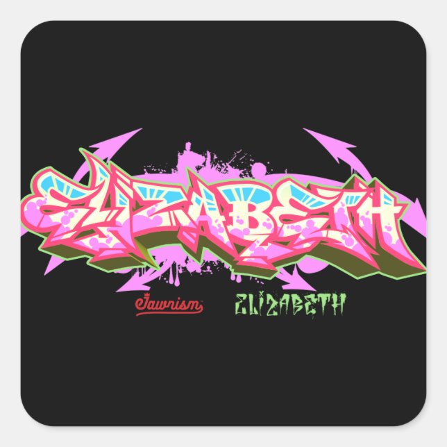The name Elizabeth in graffiti-Sticker Square Sticker (Front)