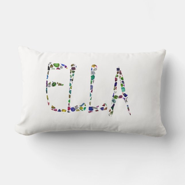 The name ELLA made with Gemstones Lumbar Pillow (Front)