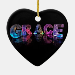 The Name Grace in 3D Lights (Photograph) Ceramic Ornament