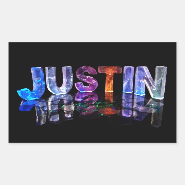 The Name Justin in 3D Lights (Photograph) Rectangular Sticker (Front)