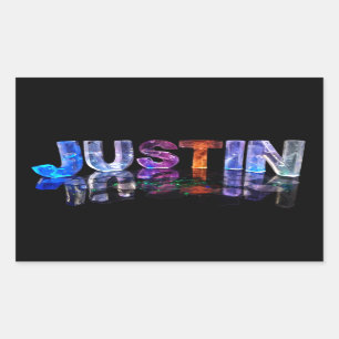 The Name Justin in 3D Lights (Photograph) Rectangular Sticker