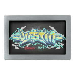 The name Justin in graffiti-Hip-Hop Belt Buckles