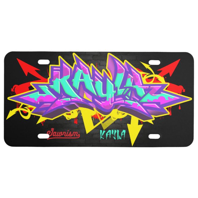 The name Kayla in graffiti License Plate (Front)