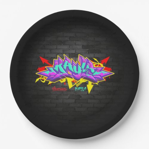 The name Kayla in graffiti Paper Plates