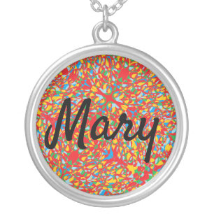 The name Mary with abstract art background Silver Plated Necklace