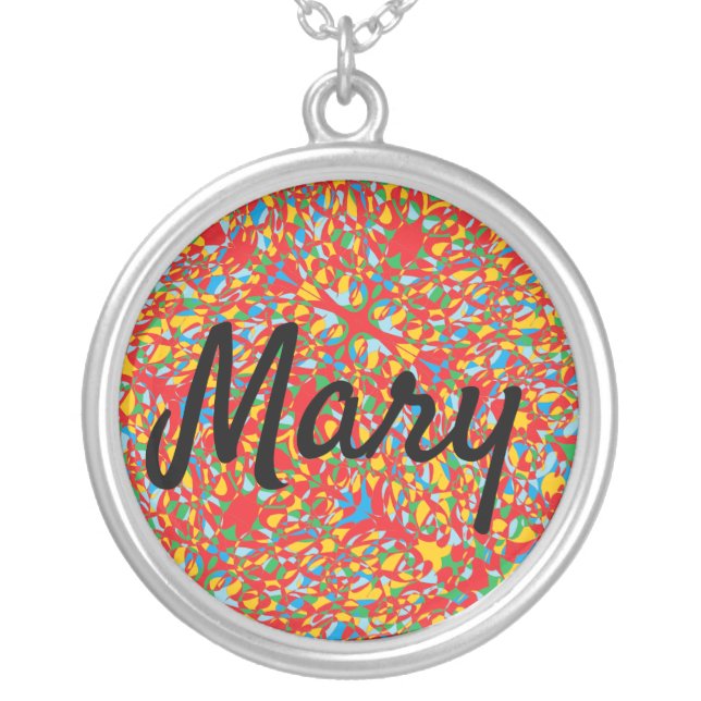 The name Mary with abstract art background Silver Plated Necklace (Front)