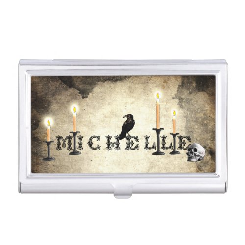 The Name Michelle _ Candles Raven and Skull Goth Business Card Case