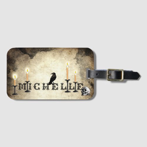The Name Michelle _ Candles Raven and Skull Goth Luggage Tag