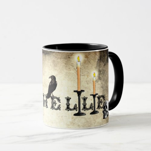 The Name Michelle _ Candles Raven and Skull Goth Mug
