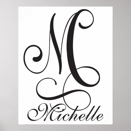 The Name Michelle with Initial in Black Script Poster