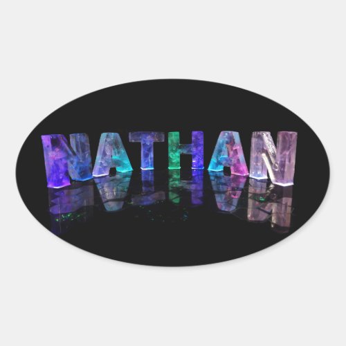 The Name Nathan in 3D Lights Photograph Oval Sticker