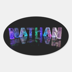 The Name Nathan in 3D Lights (Photograph) Oval Sticker