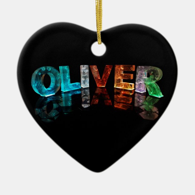 The Name Oliver in 3D Lights (Photograph) Ceramic Ornament (Front)