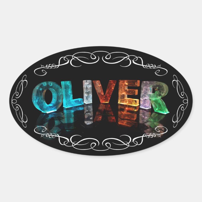 The Name Oliver    Name in Lights (Photograph) Oval Stickers