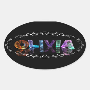 The Name Olivia - Name in Lights (Photograph) Oval Sticker