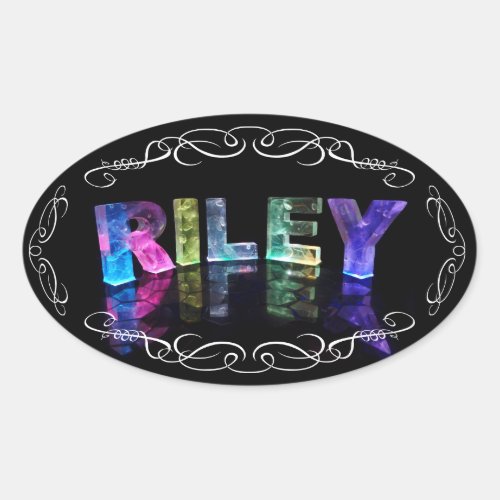 The Name Riley in 3D Lights Photograph Oval Sticker