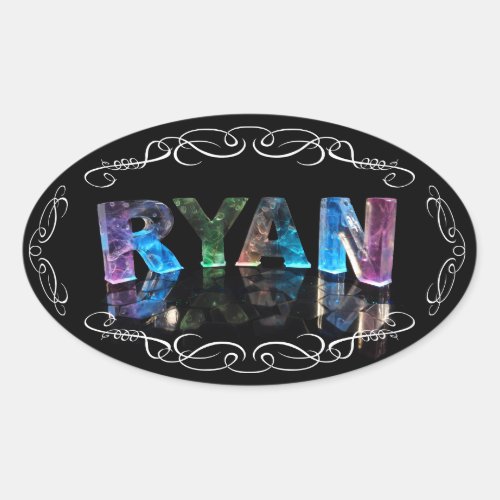 The Name Ryan in 3D Lights Photograph Oval Sticker