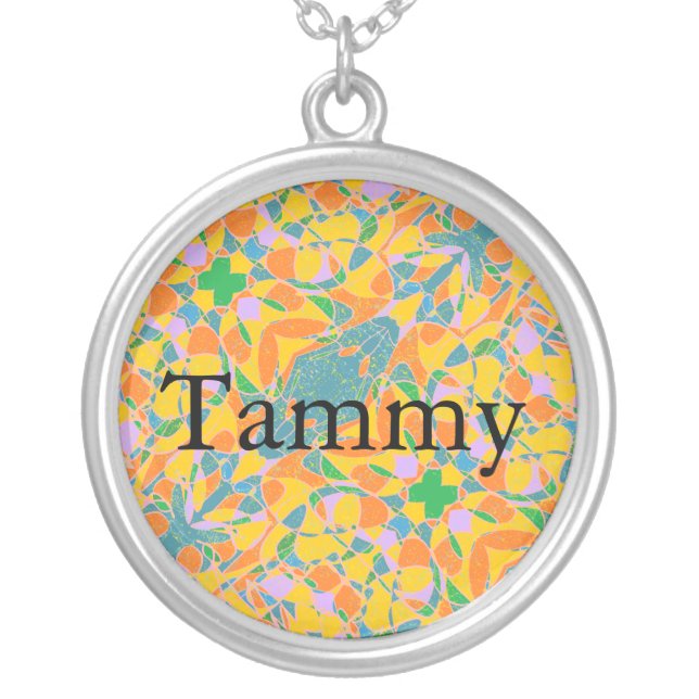 The name Tammy print ,abstract art background Silver Plated Necklace (Front)