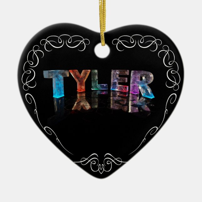 The Name Tyler -  Name in Lights (Photograph) Ceramic Ornament (Front)